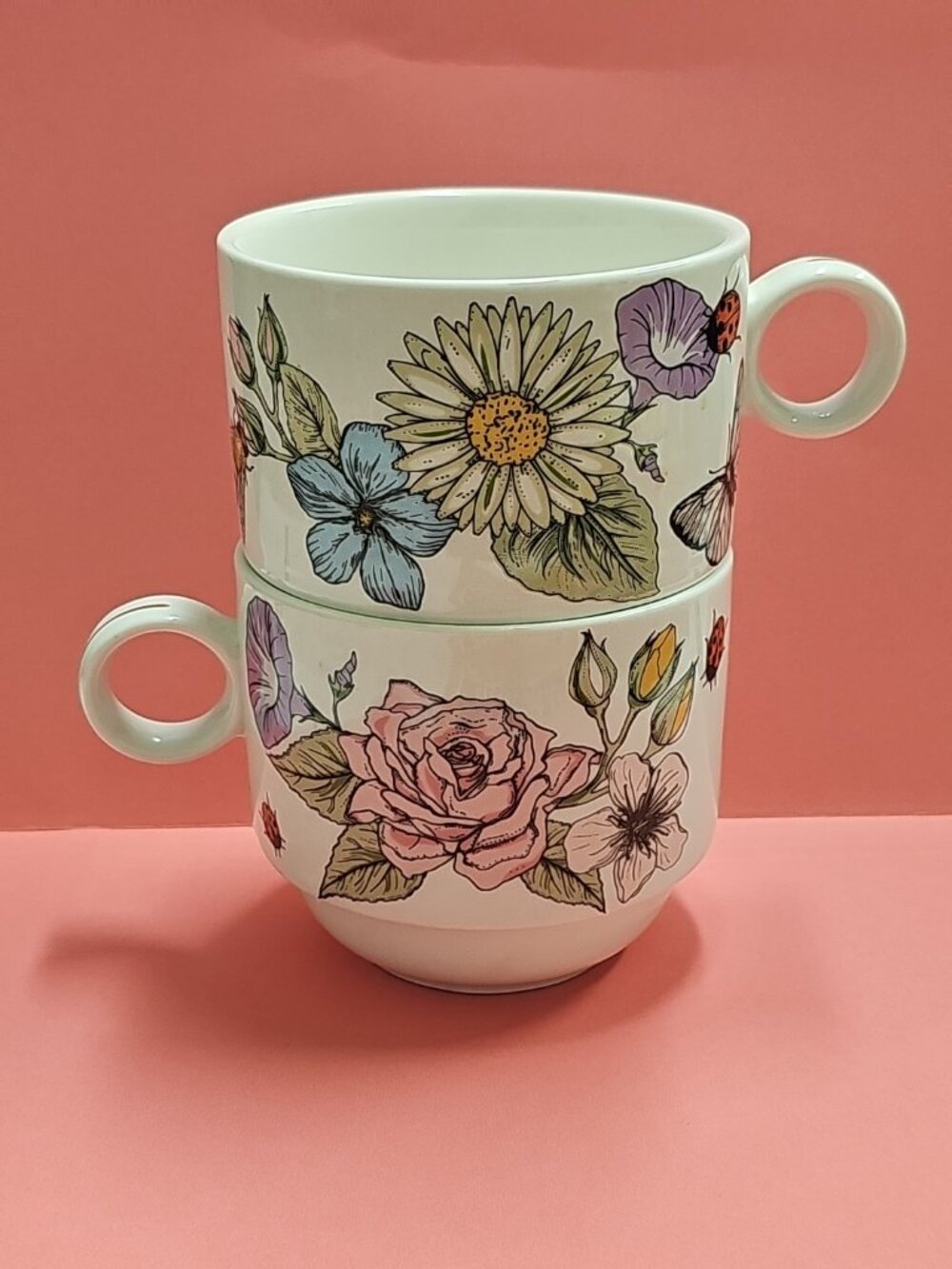 Sweet Living Set of 2 porcelain colorful floral coffee mug / teacup